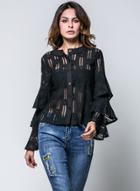 Oasap Lace Long Flare Sleeve Button Down Shirt