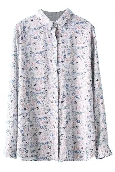 Oasap Comely Floral Print Long-sleeves Shirt