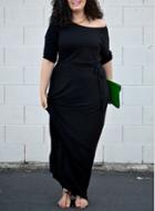 Oasap Plus Size Half Sleeve Solid Maxi Dress With Belt