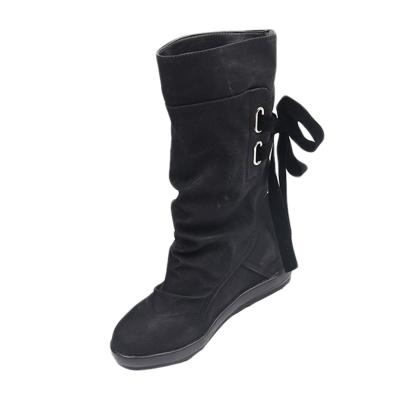 Oasap Flat Heel Solid Color Round Toe Mid-calf Boots