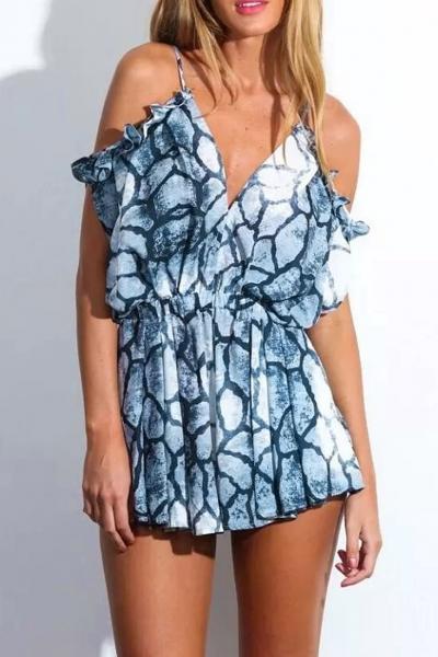 Oasap Fresh Brine Print Spaghetti Straps Romper