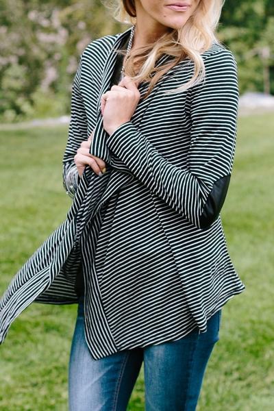Oasap Fashion Striped Pattern Shawl Collar Open Front Cardigan