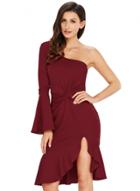 Oasap Twist Ruffle Accent One Shoulder Prom Dress