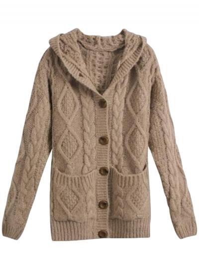 Oasap Women's Casual Single Breasted Cable Knit Hooded Cardigan
