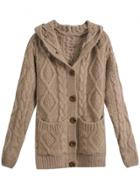Oasap Women's Casual Single Breasted Cable Knit Hooded Cardigan