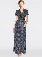 Oasap Fashion Short Sleeve Plaid Maxi Dress With Belt