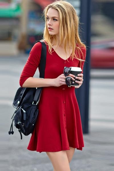 Oasap Chic Button Down Trapeze Dress