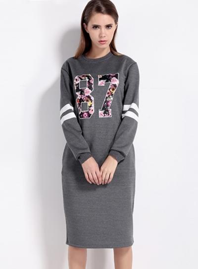 Oasap Women's Color Block 87 Graphic Dress