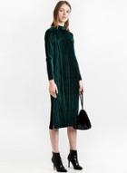 Oasap Solid Mock Neck Long Sleeve Velvet Midi Dress