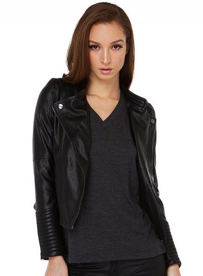 Oasap Zip Front Turn Down Collar Pu Jacket