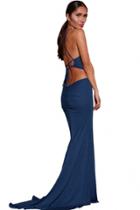 Oasap Blue Bold Cut Lace-up Back Floor-length Dress