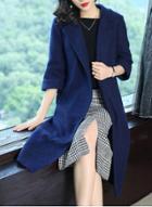 Oasap Turn Down Collar Three Quarter Length Sleeve Solid Color Coat