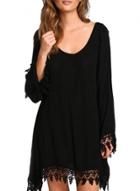 Oasap Women's Scoop Neck Lace Paneled Asymmetric Dress