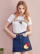 Oasap Rose Embroidery Tee Shirt