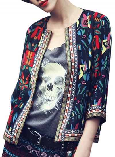 Oasap Women's Casual 3/4 Sleeve Open Front Print Jacket