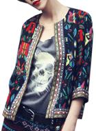 Oasap Women's Casual 3/4 Sleeve Open Front Print Jacket