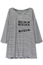 Oasap Embroidery Pattern Striped Loose Fit Tee