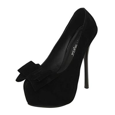 Oasap Solid Color Stiletto Heels Bow Platform Pumps
