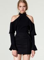 Oasap Halter Neck Off Shoulder Flounce Hem Flare Sleeve Blouses