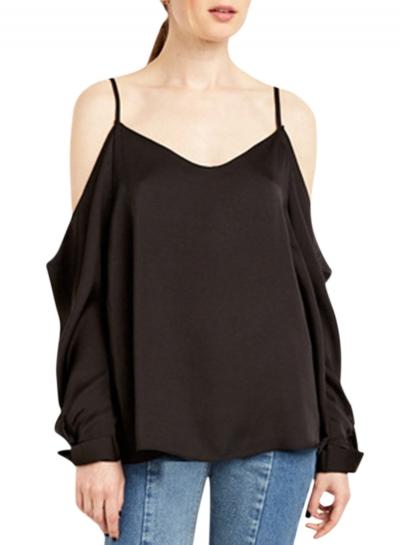 Oasap Women's Spaghetti Strap Off Shoulder Long Sleeve Loose Blouse