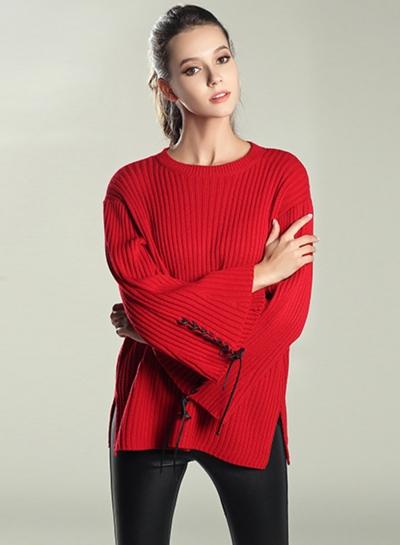 Oasap Flare Sleeve Solid Loose Knitted Pullover Sweater