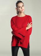 Oasap Flare Sleeve Solid Loose Knitted Pullover Sweater