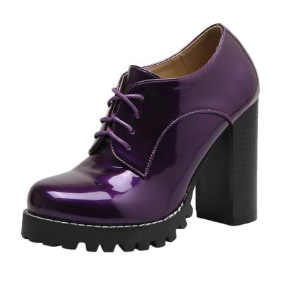 Oasap Solid Color Block Heels Lace Up Round Toe Platform Shoes