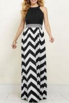 Oasap Fashion Chevron Splicing High Waist Halter Dress