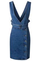 Oasap Casual Denim Overall Dress With Belt