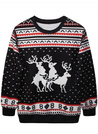 Oasap Round Neck Christmas Elk Print Sweatshirt