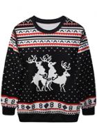 Oasap Round Neck Christmas Elk Print Sweatshirt