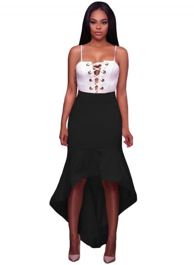 Oasap Ruffle Hemline Splice High Low Dress