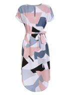 Oasap V Neck Short Sleeve Square Print Dress