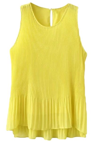 Oasap Women's Casual Round Neck Sleeveless Pleated Top Tank