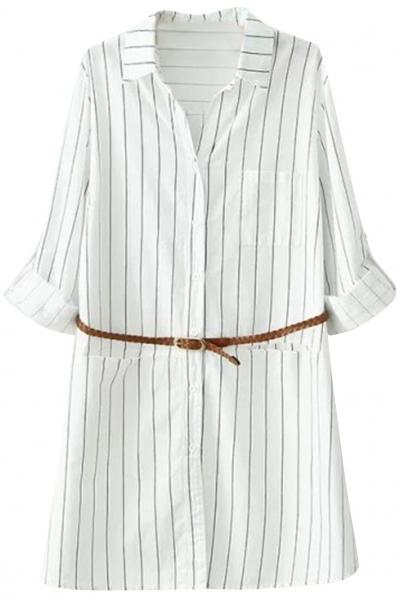 Oasap Vertical Striped Longline Button Down Shirt