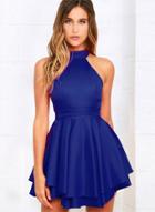 Oasap Mock Neck Sleeveless Backless Off Shoulder A-line Mini Dress