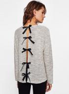 Oasap Round Neck Long Sleeve Back Bow-tie Solid Color Pullover Sweater