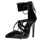 Oasap Solid Color Pointed Toe Lace-up High Heels