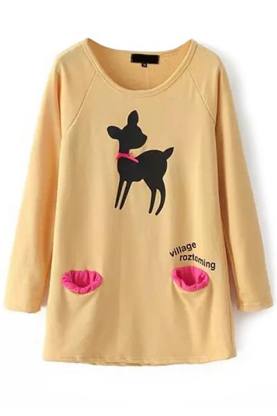 Oasap Lovely Deer Silhouette Floral Dress