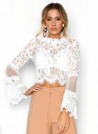 Oasap Fashion Lace Flare Sleeve Cropped Blouse