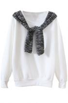 Oasap Color Block Neck-tie Fleece Cozy Sweatshirt For Women