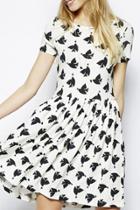 Oasap Fabulous Dove Silhouette Print Skater Dress