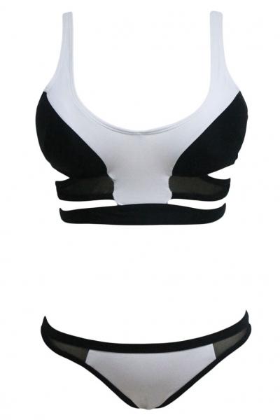 Oasap Black White Color Block Beach Bikini Swimsuit