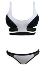 Oasap Black White Color Block Beach Bikini Swimsuit