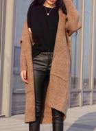 Oasap Long Sleeve Solid Color Open Front Long Cardigan