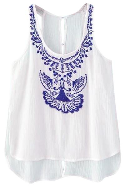 Oasap Fashion Side Slit High Low Design Scoop Neck Sleeveless Tank