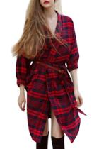 Oasap Women's Fashion Plaid Long Trench Coat With Belt