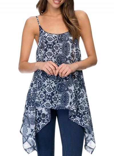 Oasap Women's Spaghetti Strap Backless Floral Print Asymmetrical Hem Top