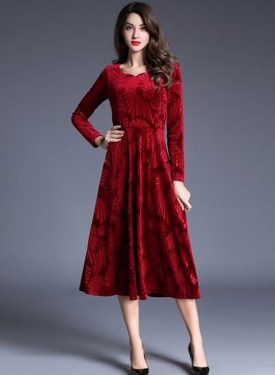 Oasap Jacquard Heart Neck Velvet Prom Dress