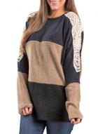Oasap Fashion Lace Panel Color Block Loose Pullover Tee